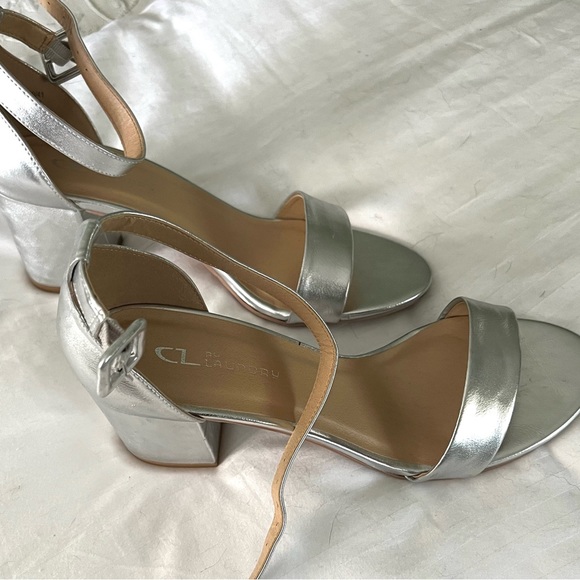 CL BY LAUNDRY “JODY” silver metallic ankle strap and 2.25”block heel sandal! - Picture 3 of 3